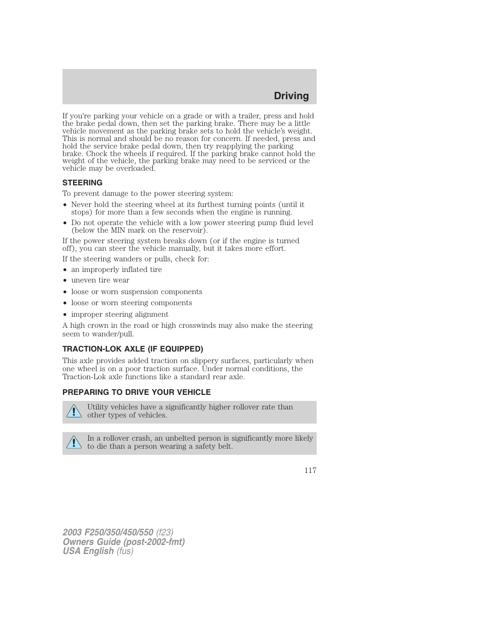 Driving | FORD 2003 F-550 v.5 User Manual | Page 117 / 280