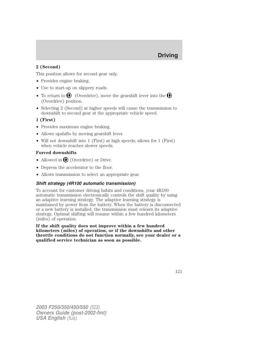 Driving | FORD 2003 F-550 v.5 User Manual | Page 121 / 280