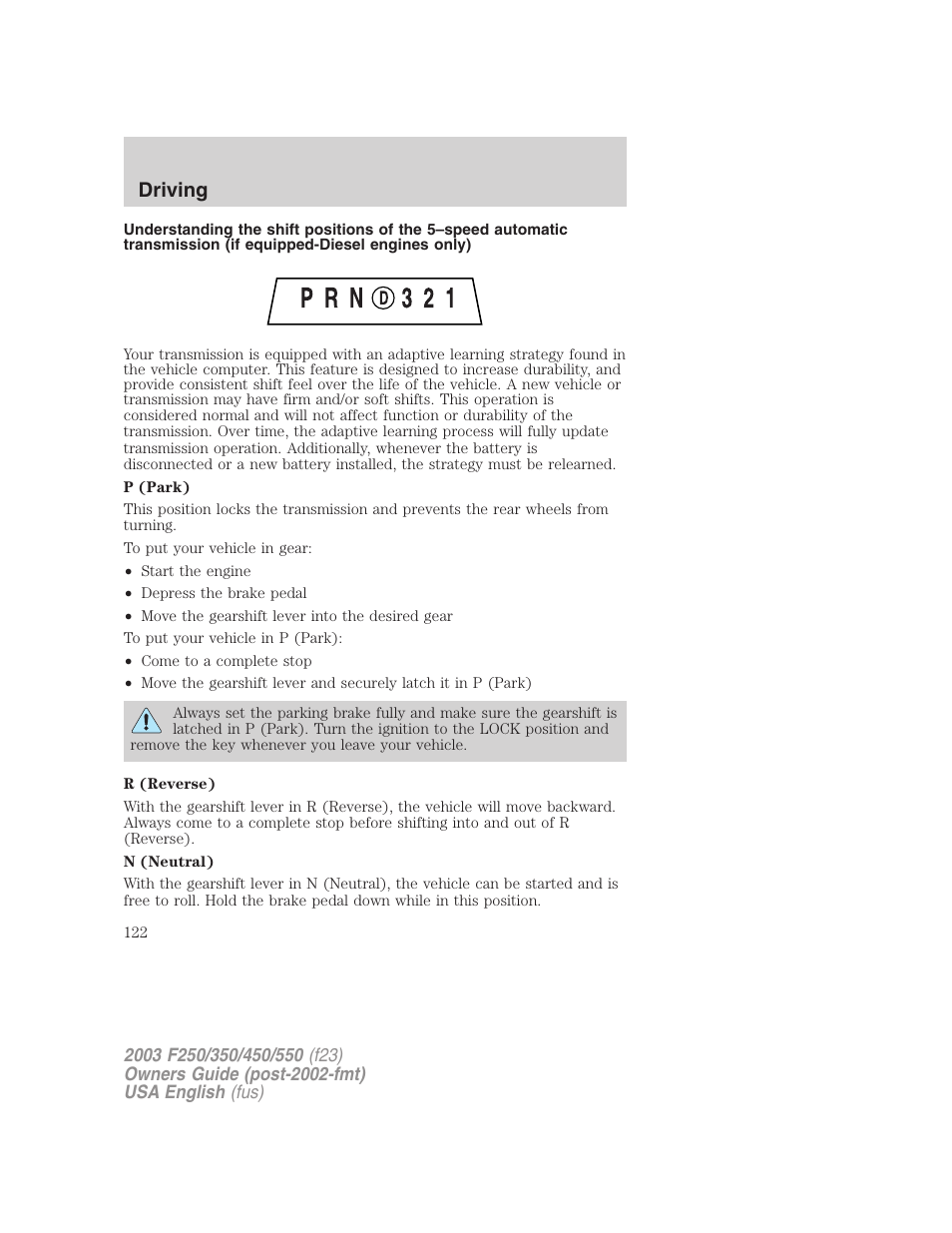 Driving | FORD 2003 F-550 v.5 User Manual | Page 122 / 280