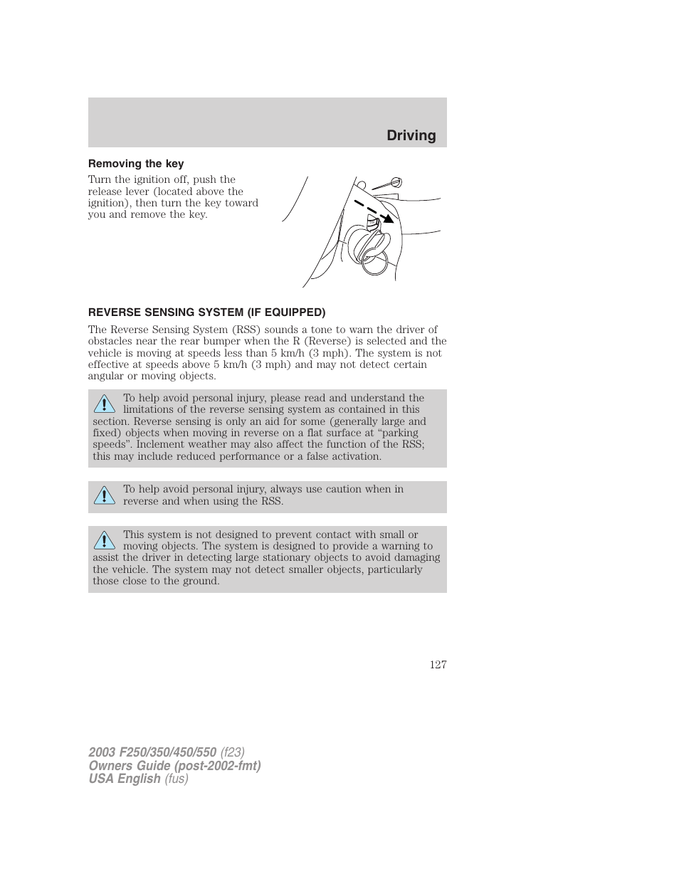 Driving | FORD 2003 F-550 v.5 User Manual | Page 127 / 280