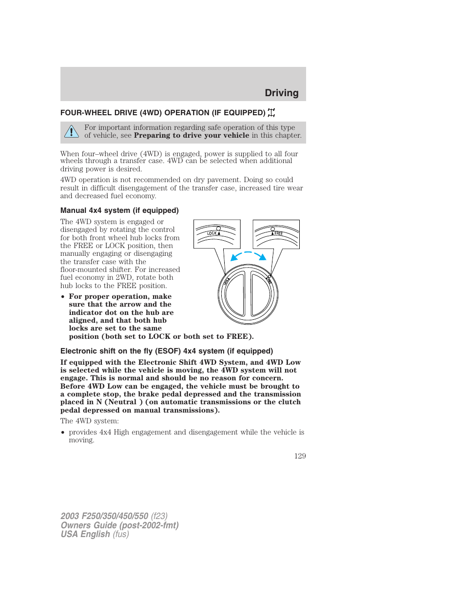 Driving | FORD 2003 F-550 v.5 User Manual | Page 129 / 280
