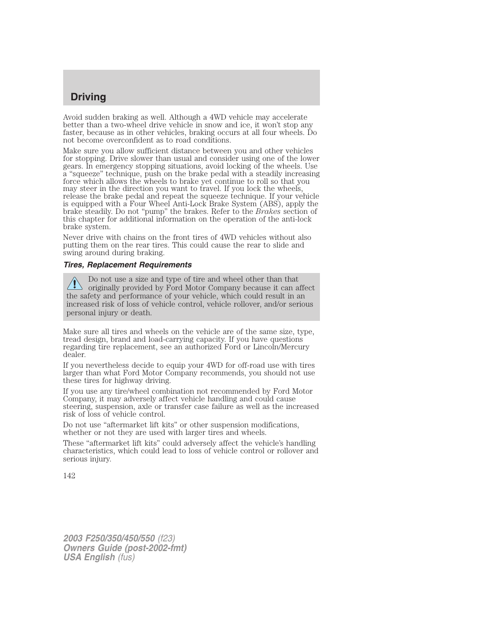 Driving | FORD 2003 F-550 v.5 User Manual | Page 142 / 280