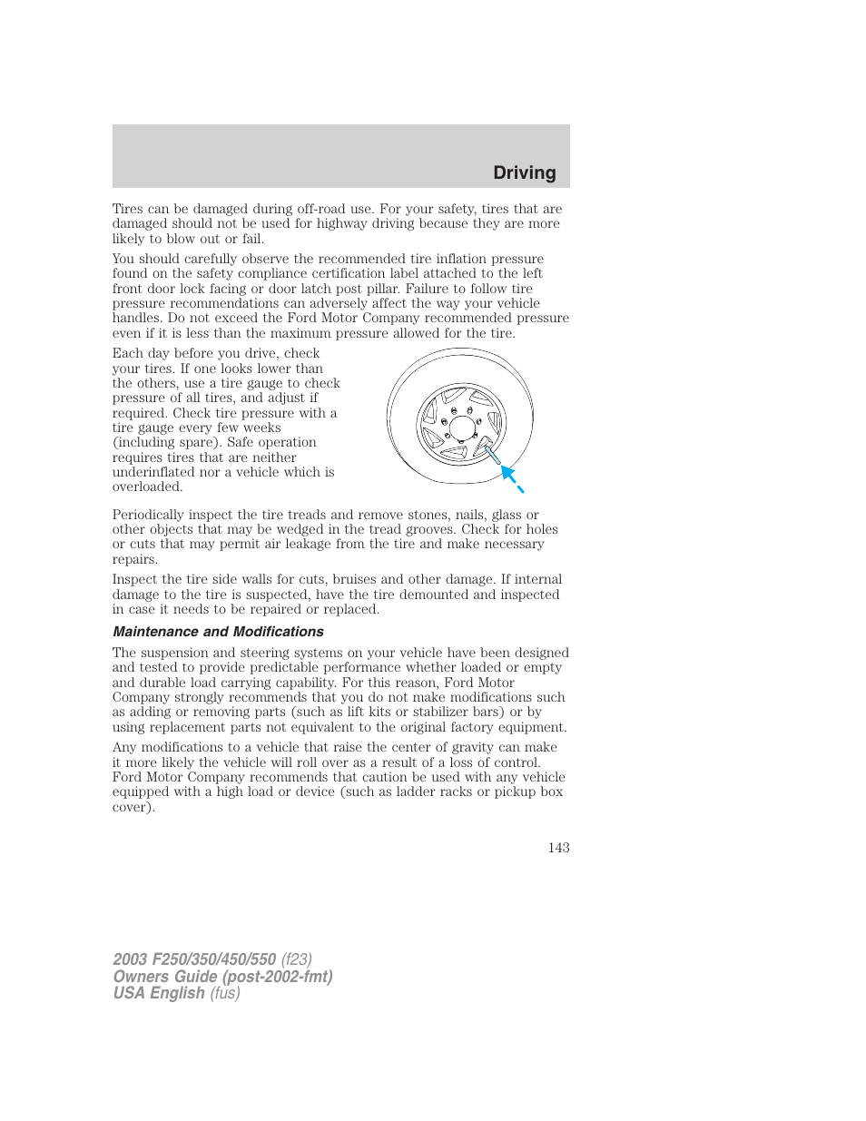 Driving | FORD 2003 F-550 v.5 User Manual | Page 143 / 280