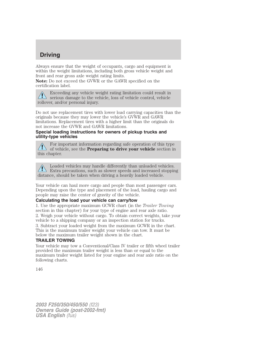 Driving | FORD 2003 F-550 v.5 User Manual | Page 146 / 280