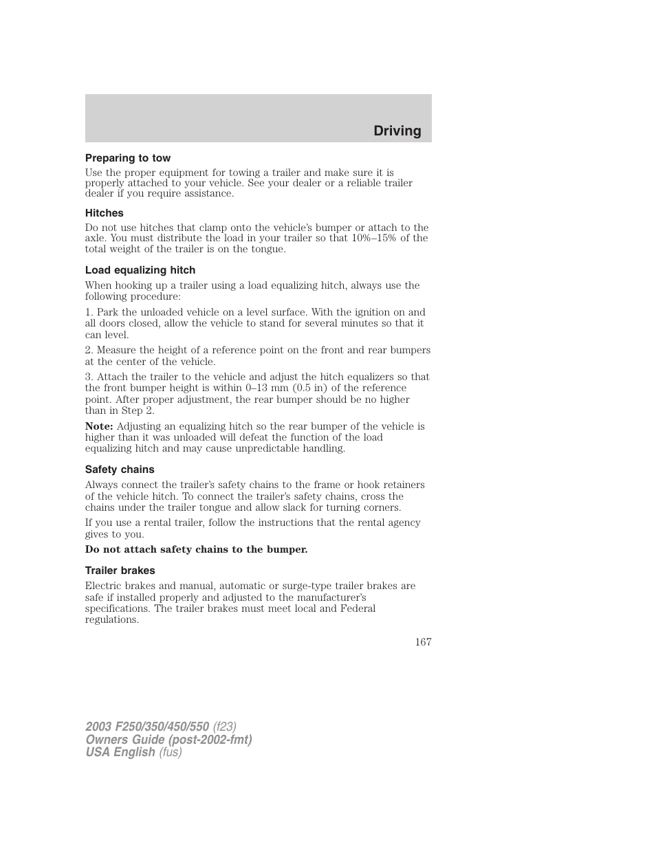 Driving | FORD 2003 F-550 v.5 User Manual | Page 167 / 280