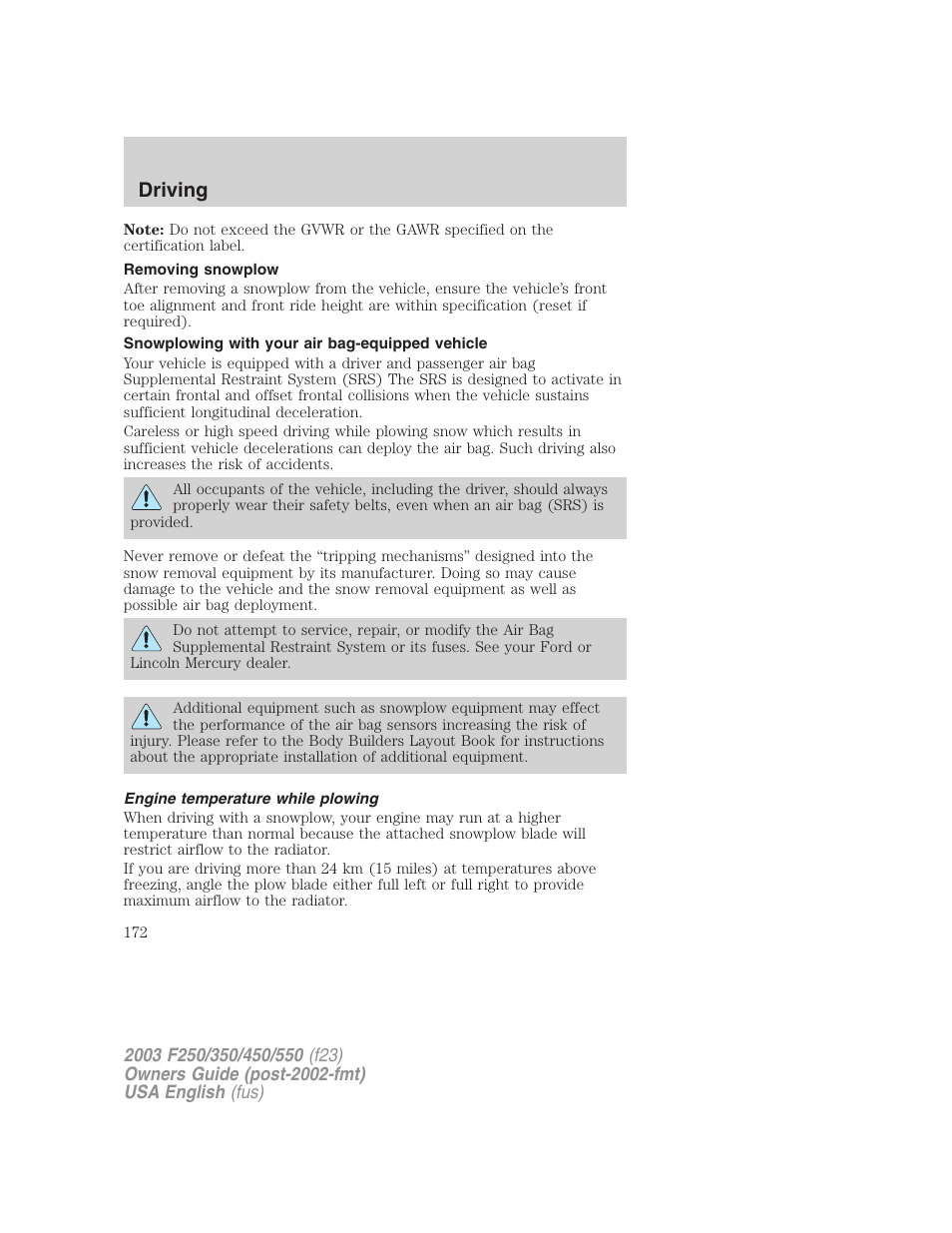 Driving | FORD 2003 F-550 v.5 User Manual | Page 172 / 280