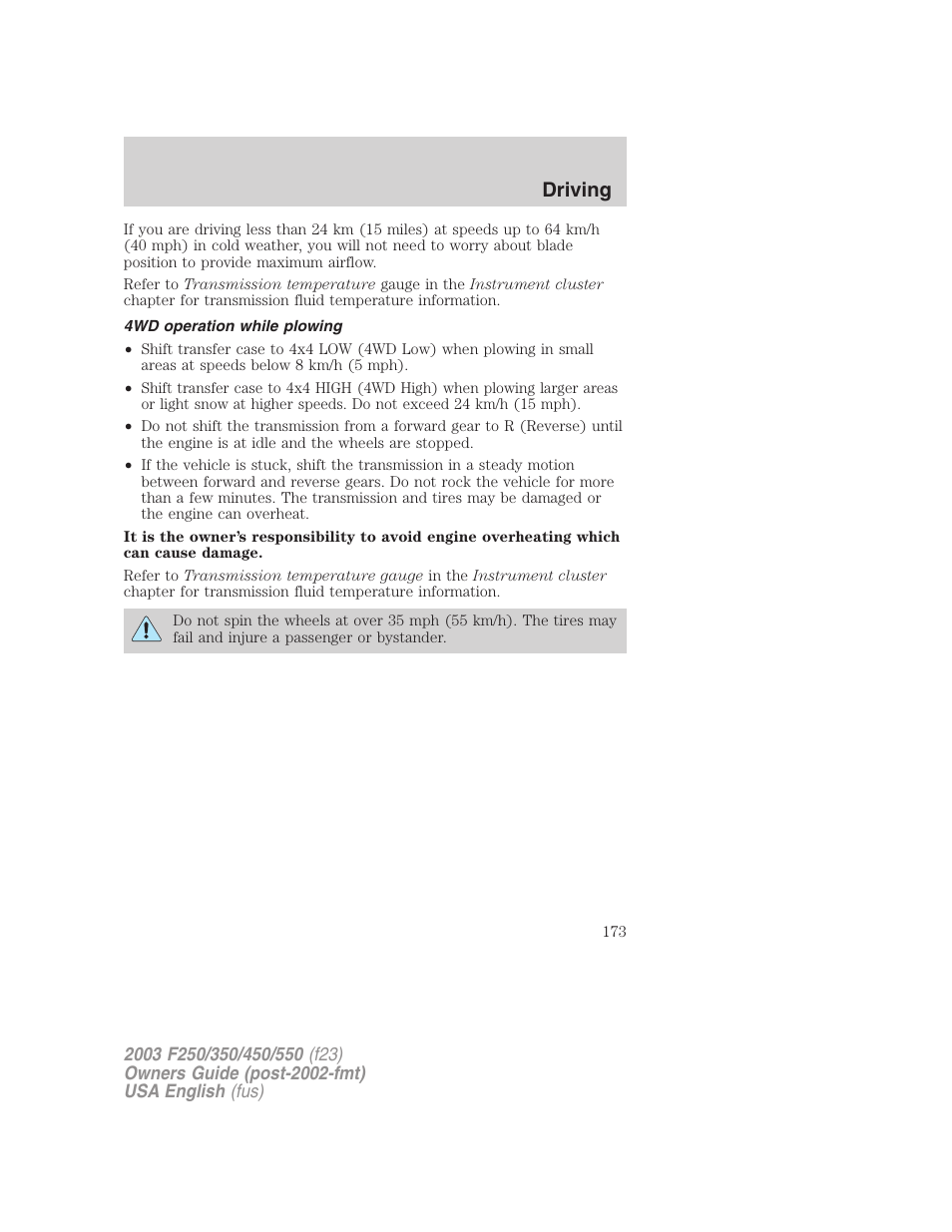 Driving | FORD 2003 F-550 v.5 User Manual | Page 173 / 280