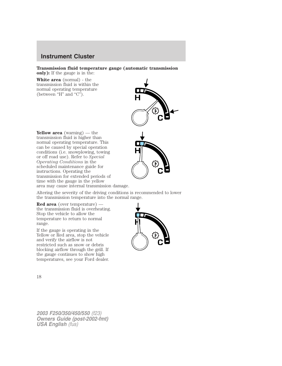 Instrument cluster | FORD 2003 F-550 v.5 User Manual | Page 18 / 280