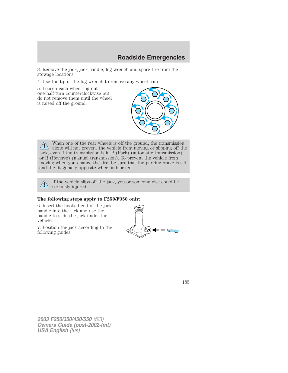 Roadside emergencies | FORD 2003 F-550 v.5 User Manual | Page 185 / 280