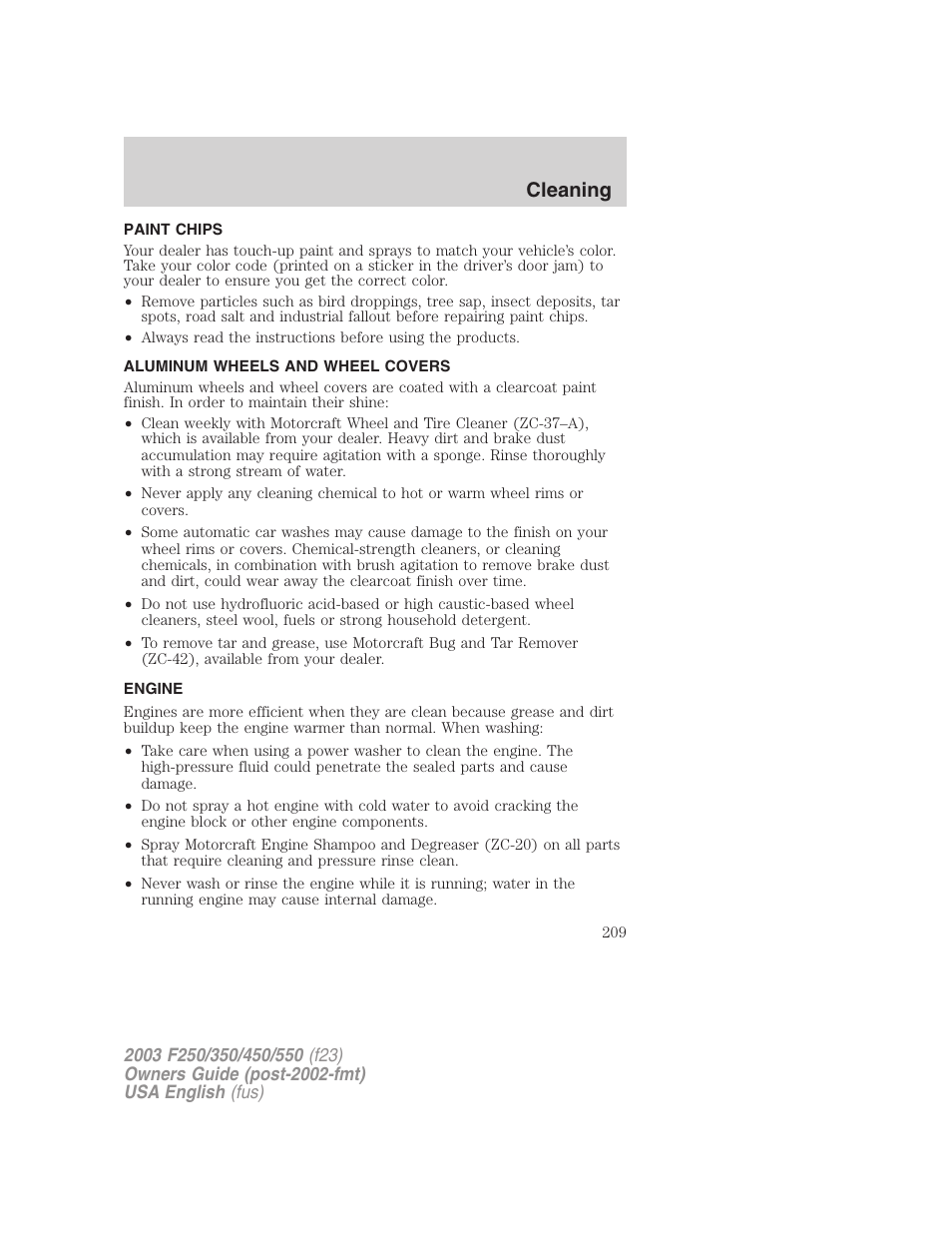 Cleaning | FORD 2003 F-550 v.5 User Manual | Page 209 / 280