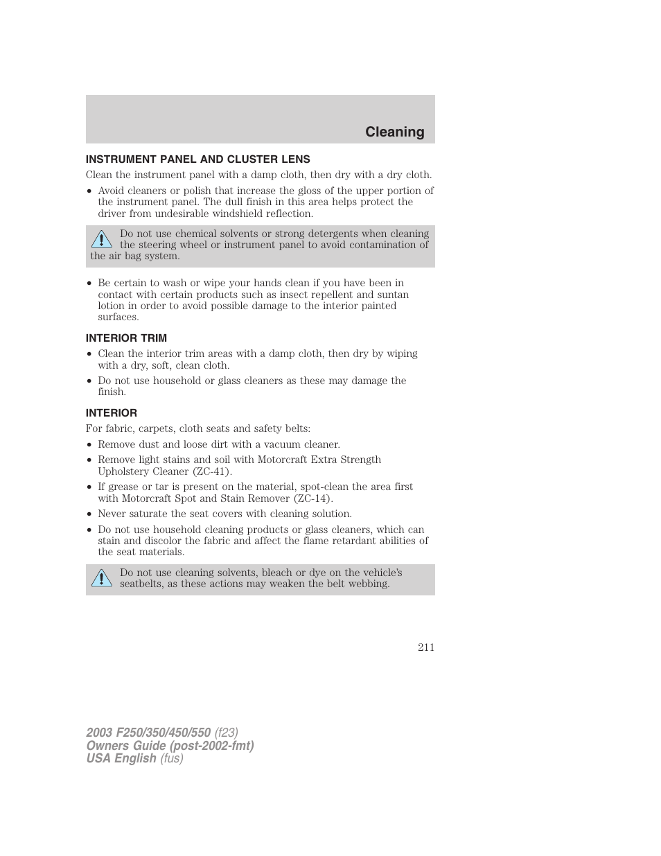 Cleaning | FORD 2003 F-550 v.5 User Manual | Page 211 / 280