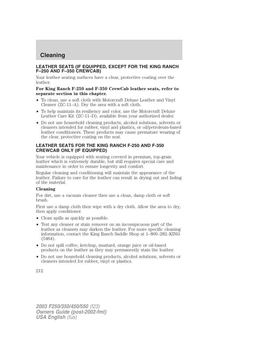 Cleaning | FORD 2003 F-550 v.5 User Manual | Page 212 / 280