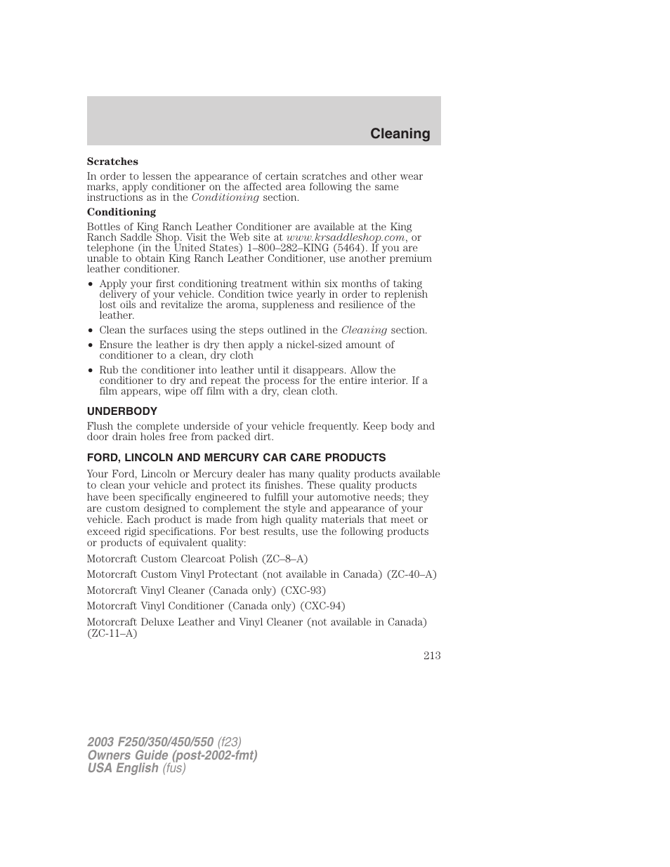 Cleaning | FORD 2003 F-550 v.5 User Manual | Page 213 / 280