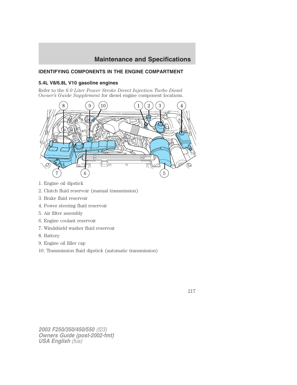 Maintenance and specifications | FORD 2003 F-550 v.5 User Manual | Page 217 / 280