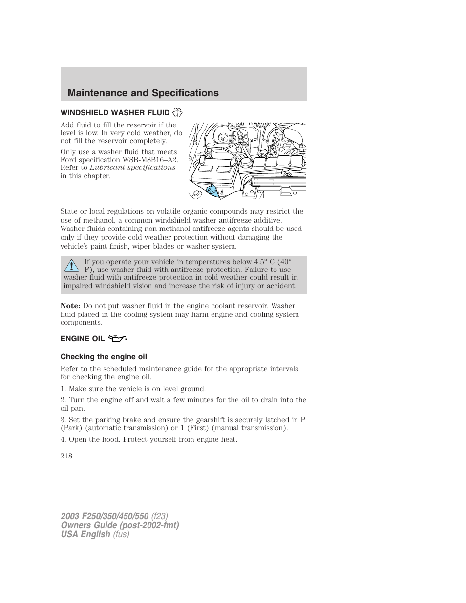 Maintenance and specifications | FORD 2003 F-550 v.5 User Manual | Page 218 / 280