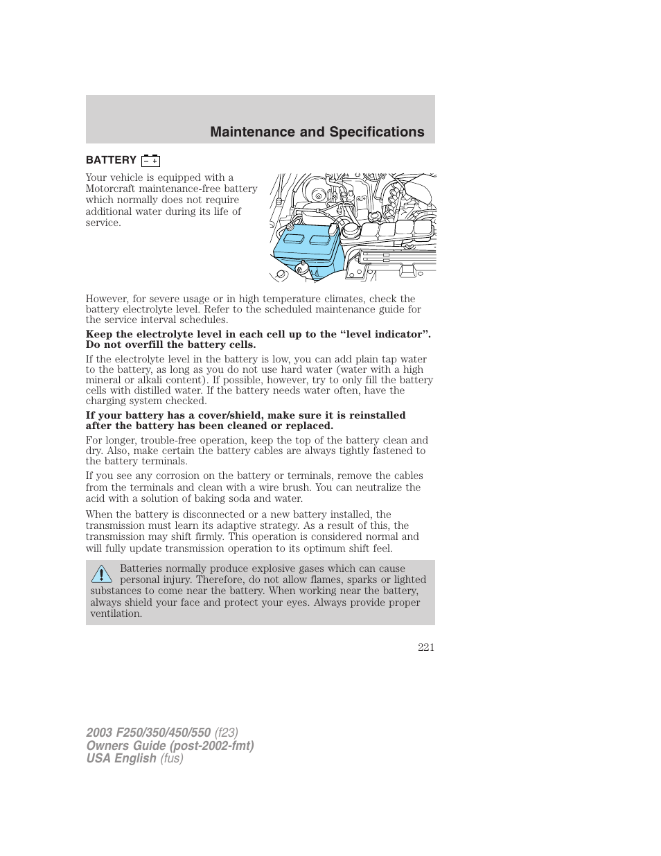 Maintenance and specifications | FORD 2003 F-550 v.5 User Manual | Page 221 / 280