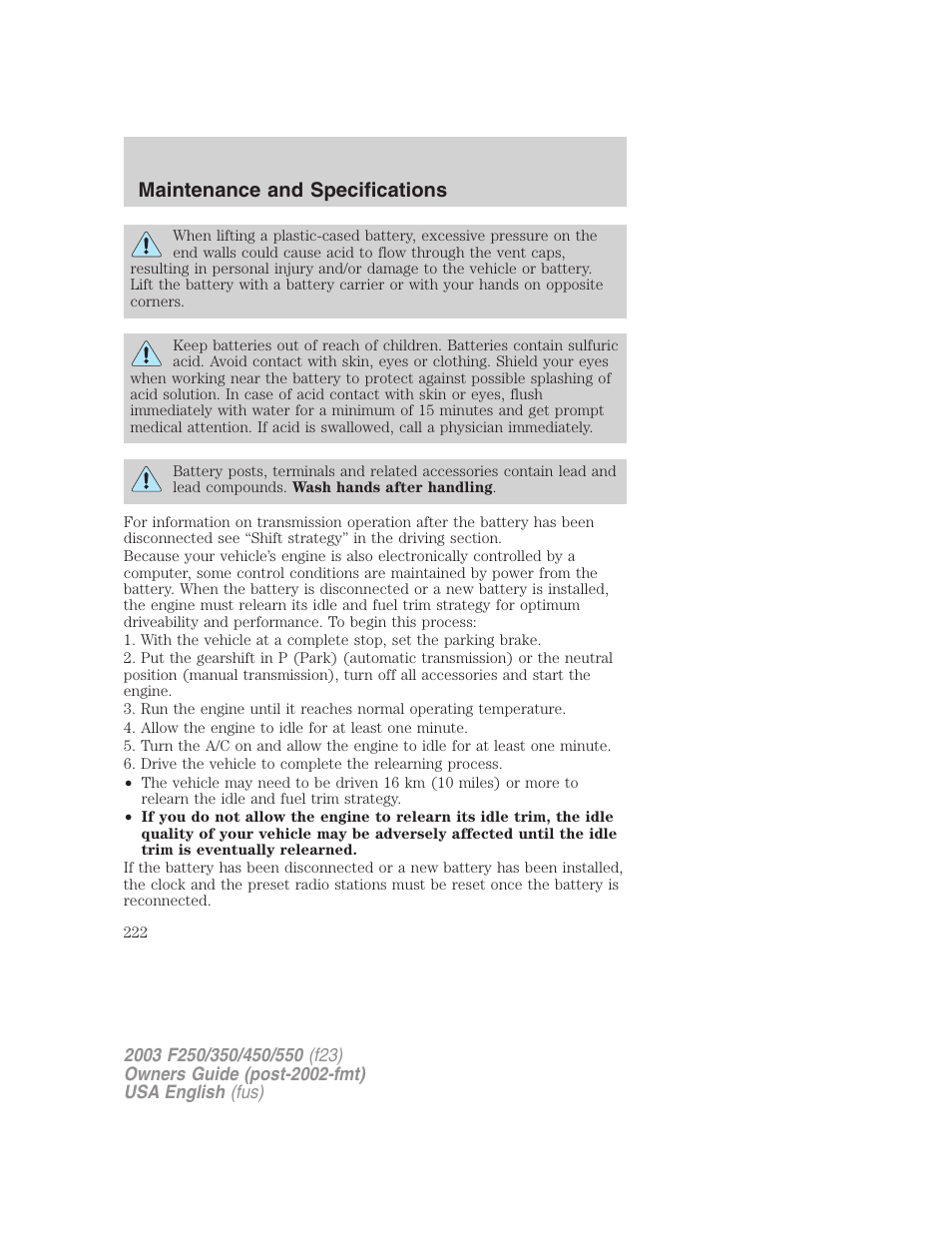 Maintenance and specifications | FORD 2003 F-550 v.5 User Manual | Page 222 / 280