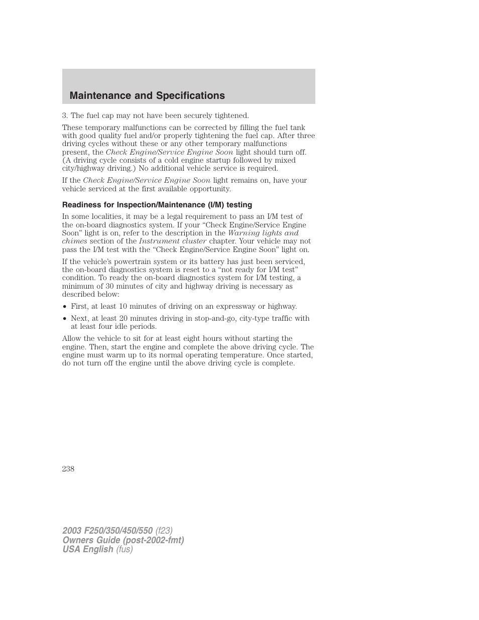 Maintenance and specifications | FORD 2003 F-550 v.5 User Manual | Page 238 / 280