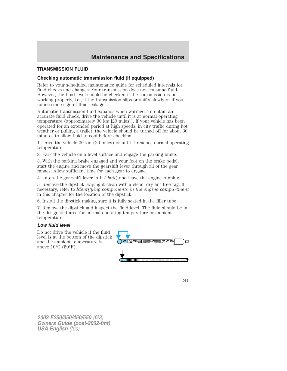 Maintenance and specifications | FORD 2003 F-550 v.5 User Manual | Page 241 / 280