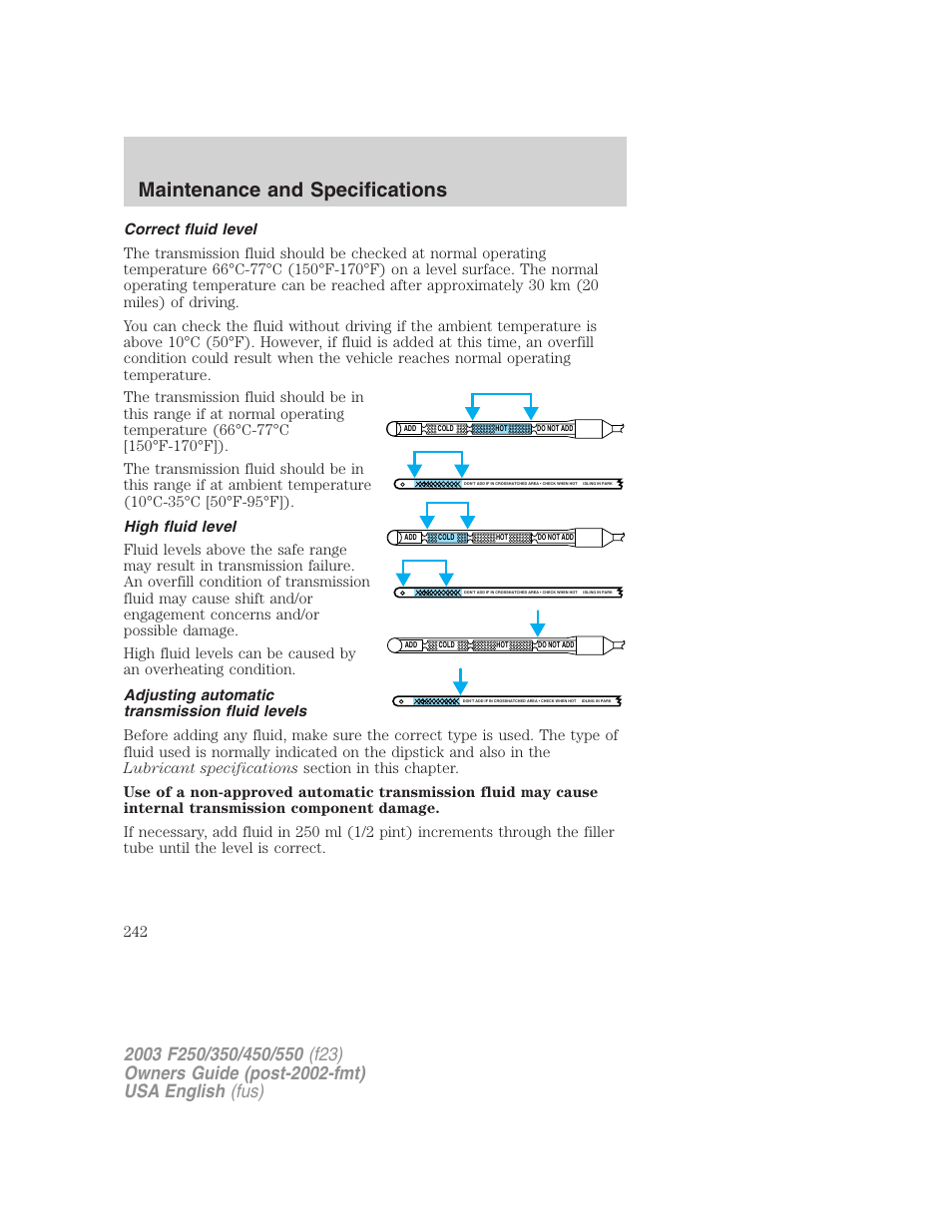 Maintenance and specifications | FORD 2003 F-550 v.5 User Manual | Page 242 / 280