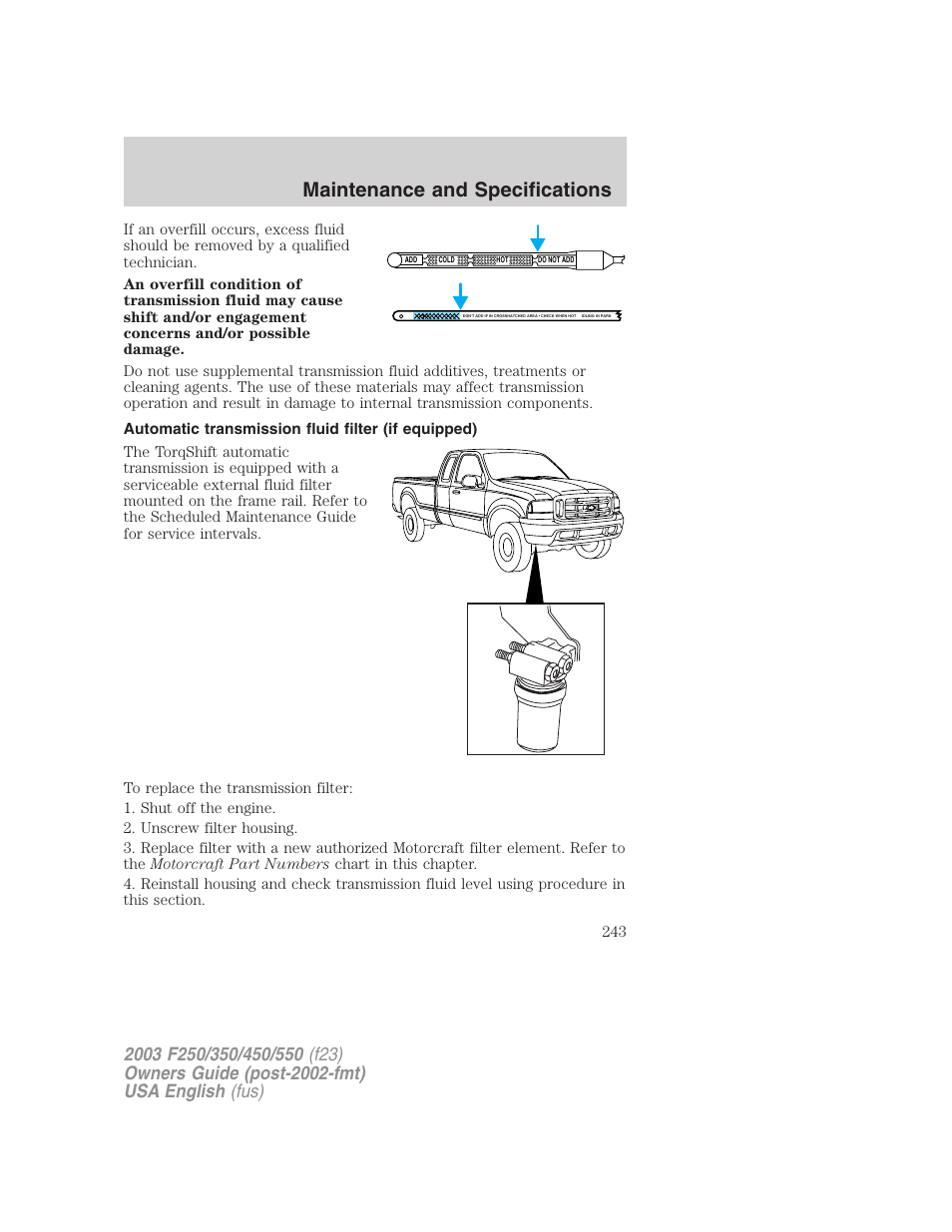 Maintenance and specifications | FORD 2003 F-550 v.5 User Manual | Page 243 / 280