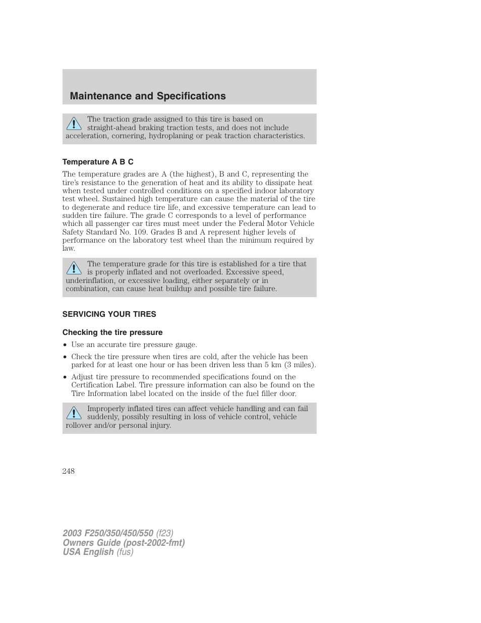 Maintenance and specifications | FORD 2003 F-550 v.5 User Manual | Page 248 / 280