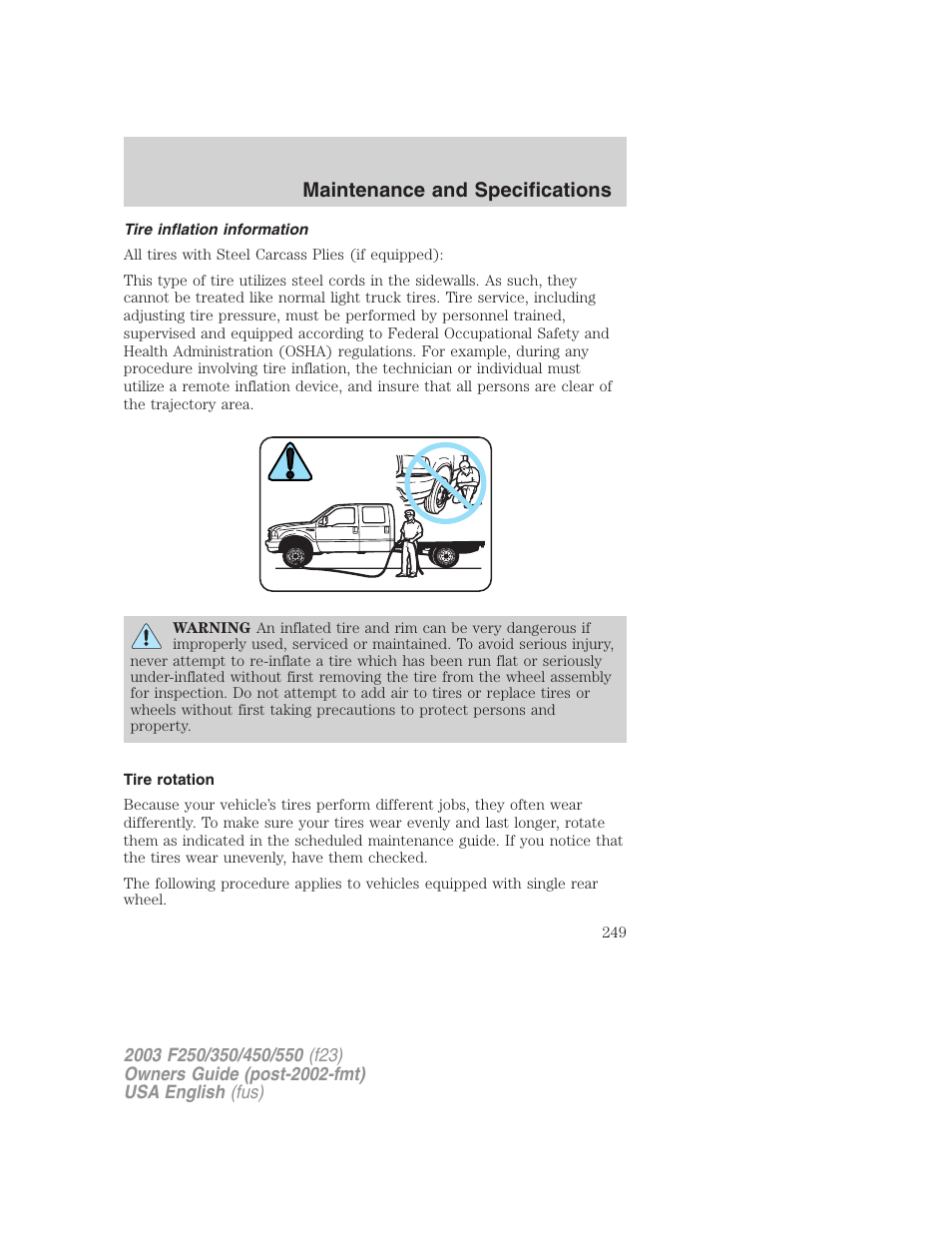 Maintenance and specifications | FORD 2003 F-550 v.5 User Manual | Page 249 / 280