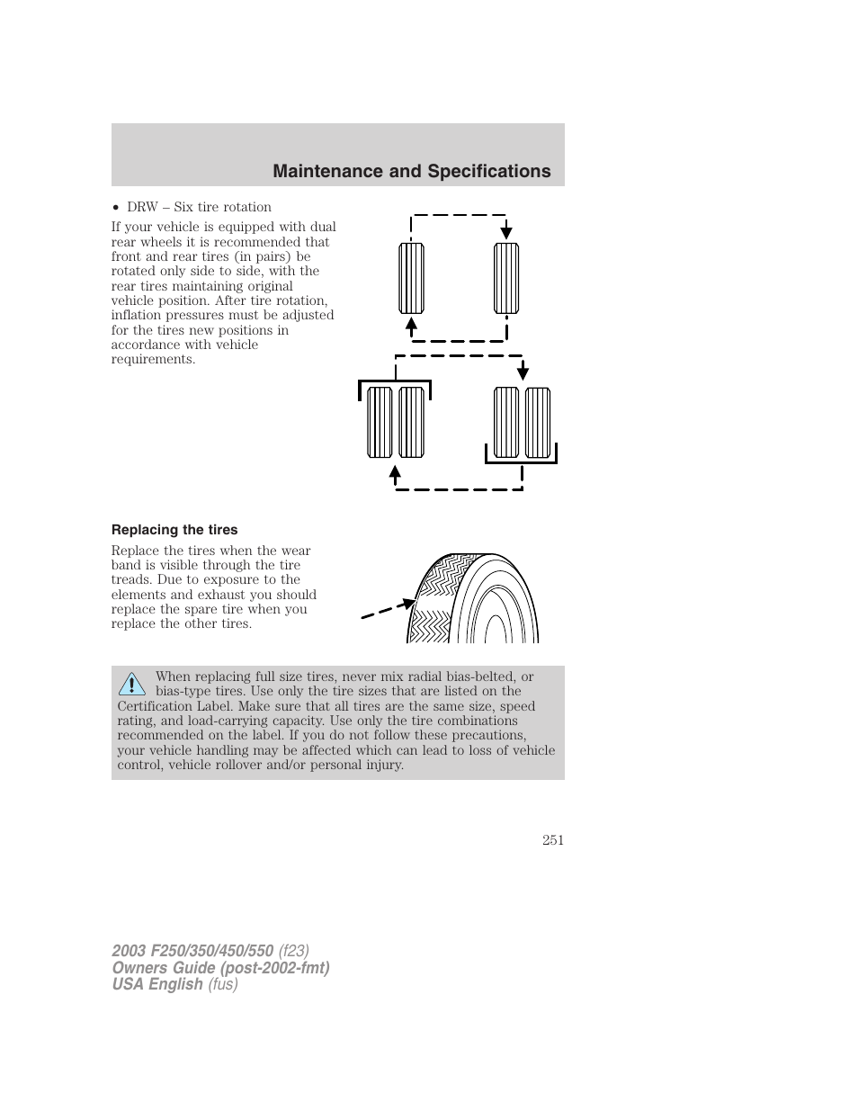 Maintenance and specifications | FORD 2003 F-550 v.5 User Manual | Page 251 / 280