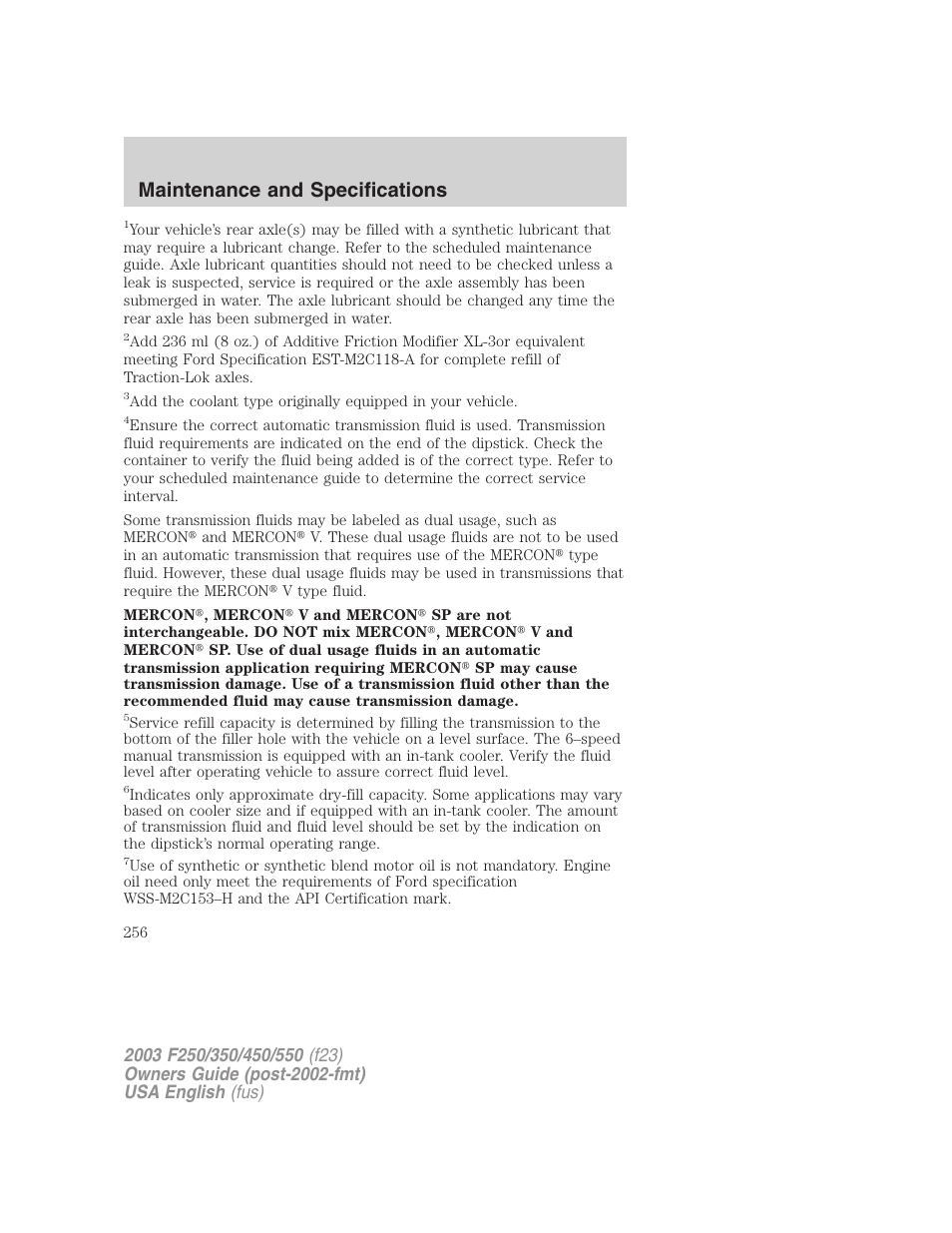 Maintenance and specifications | FORD 2003 F-550 v.5 User Manual | Page 256 / 280