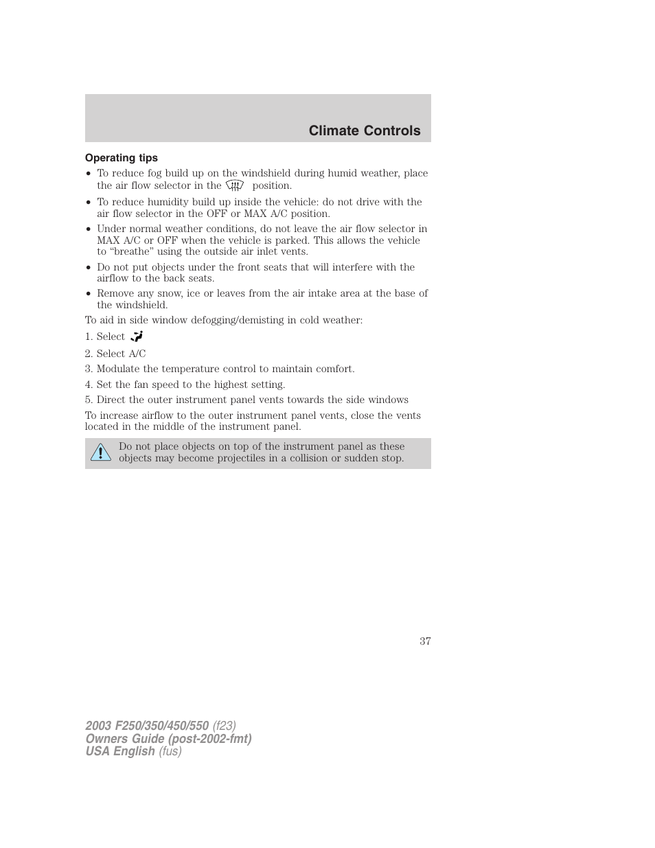 Climate controls | FORD 2003 F-550 v.5 User Manual | Page 37 / 280