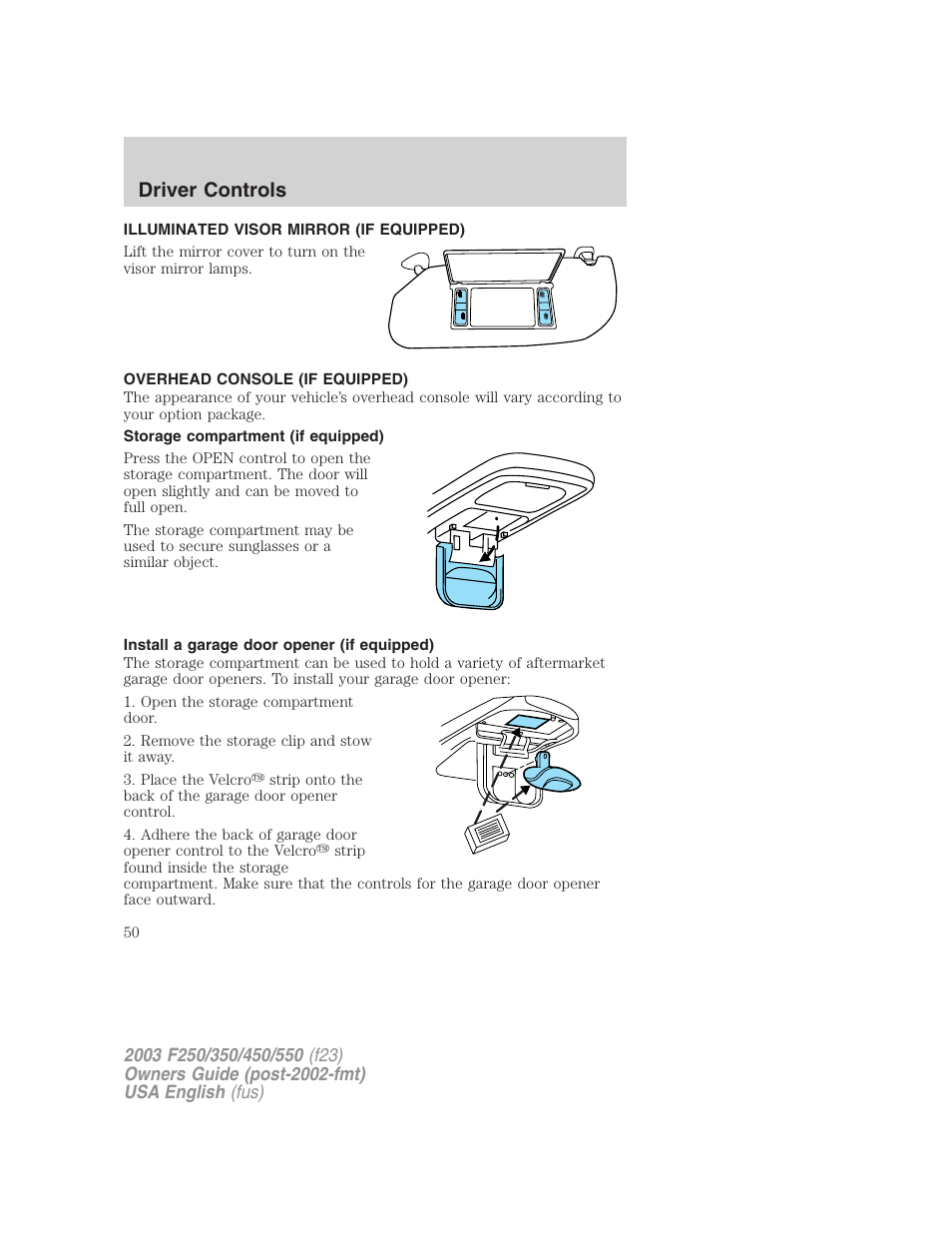 Driver controls | FORD 2003 F-550 v.5 User Manual | Page 50 / 280