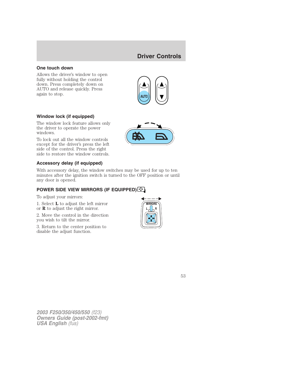 Driver controls | FORD 2003 F-550 v.5 User Manual | Page 53 / 280