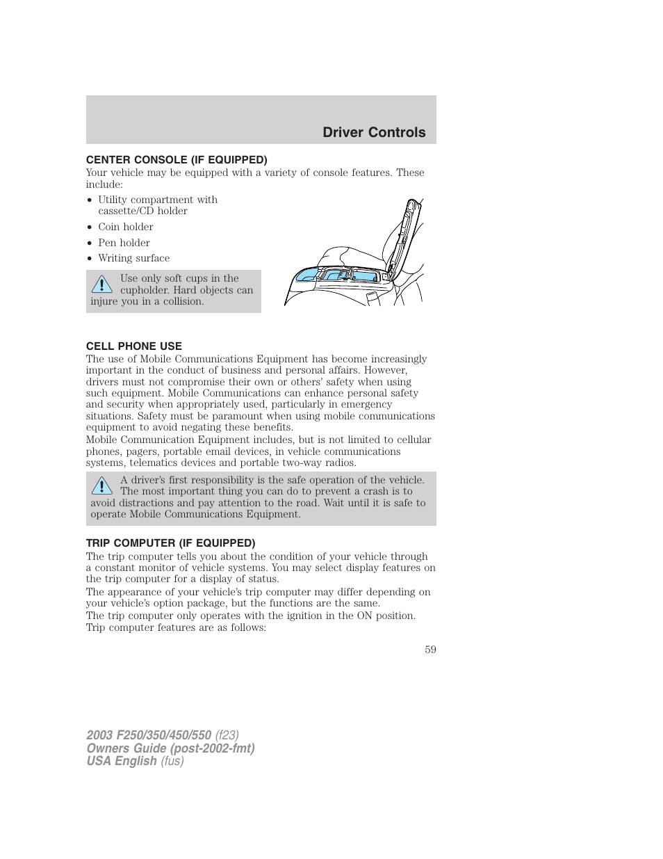 Driver controls | FORD 2003 F-550 v.5 User Manual | Page 59 / 280