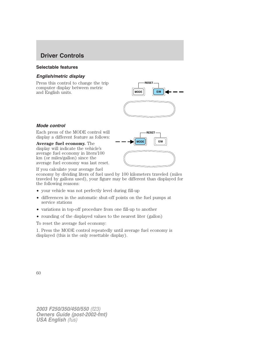 Driver controls | FORD 2003 F-550 v.5 User Manual | Page 60 / 280