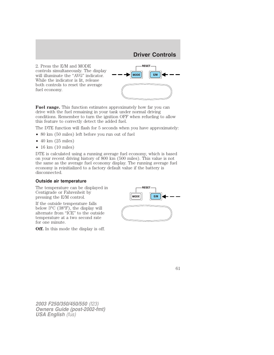 Driver controls | FORD 2003 F-550 v.5 User Manual | Page 61 / 280