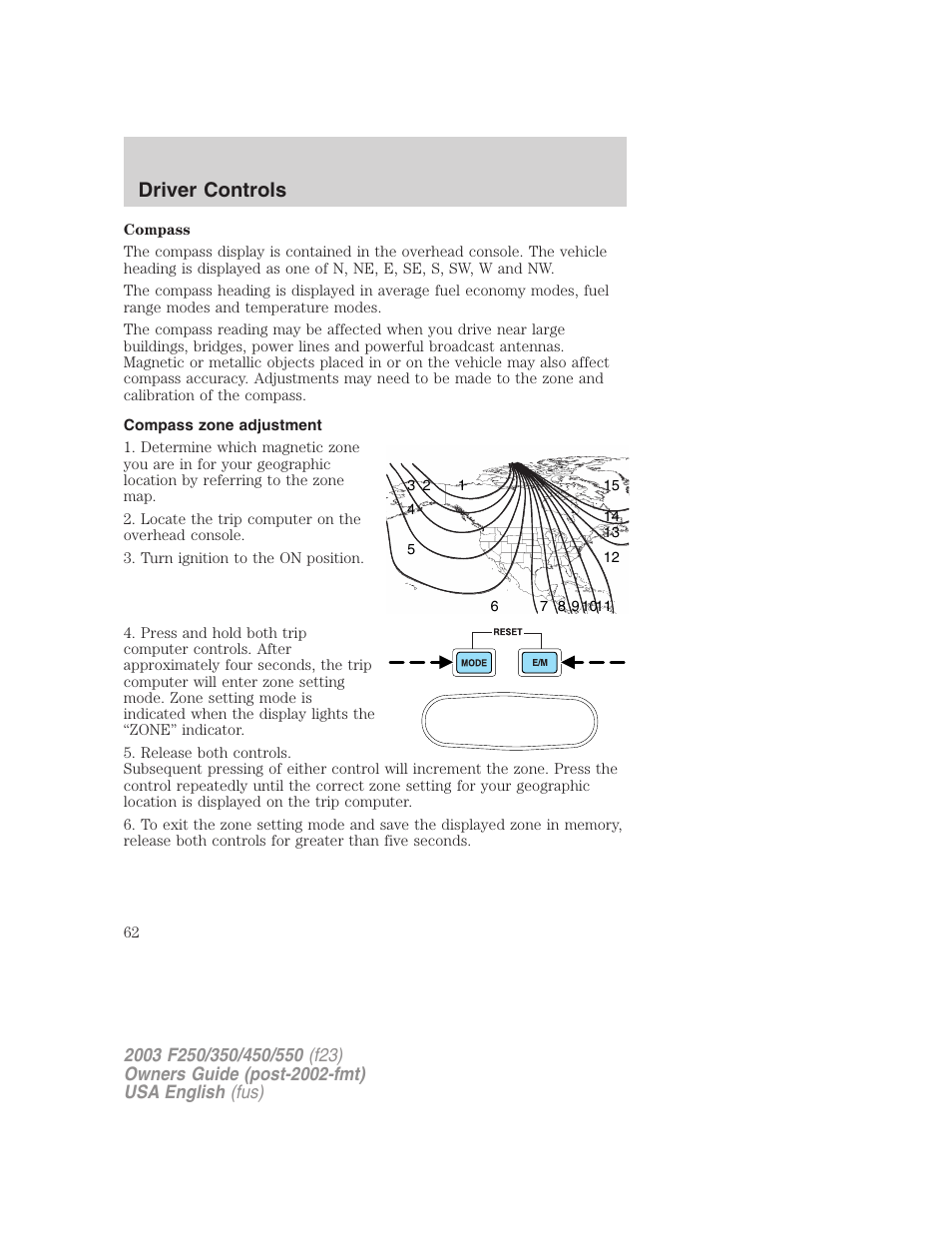 Driver controls | FORD 2003 F-550 v.5 User Manual | Page 62 / 280