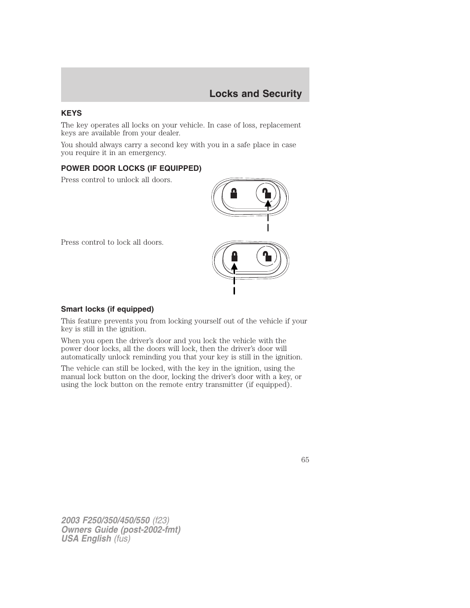 Locks and security | FORD 2003 F-550 v.5 User Manual | Page 65 / 280