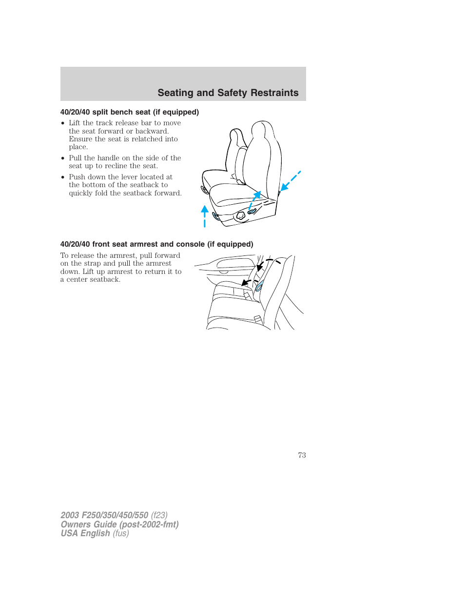 Seating and safety restraints | FORD 2003 F-550 v.5 User Manual | Page 73 / 280