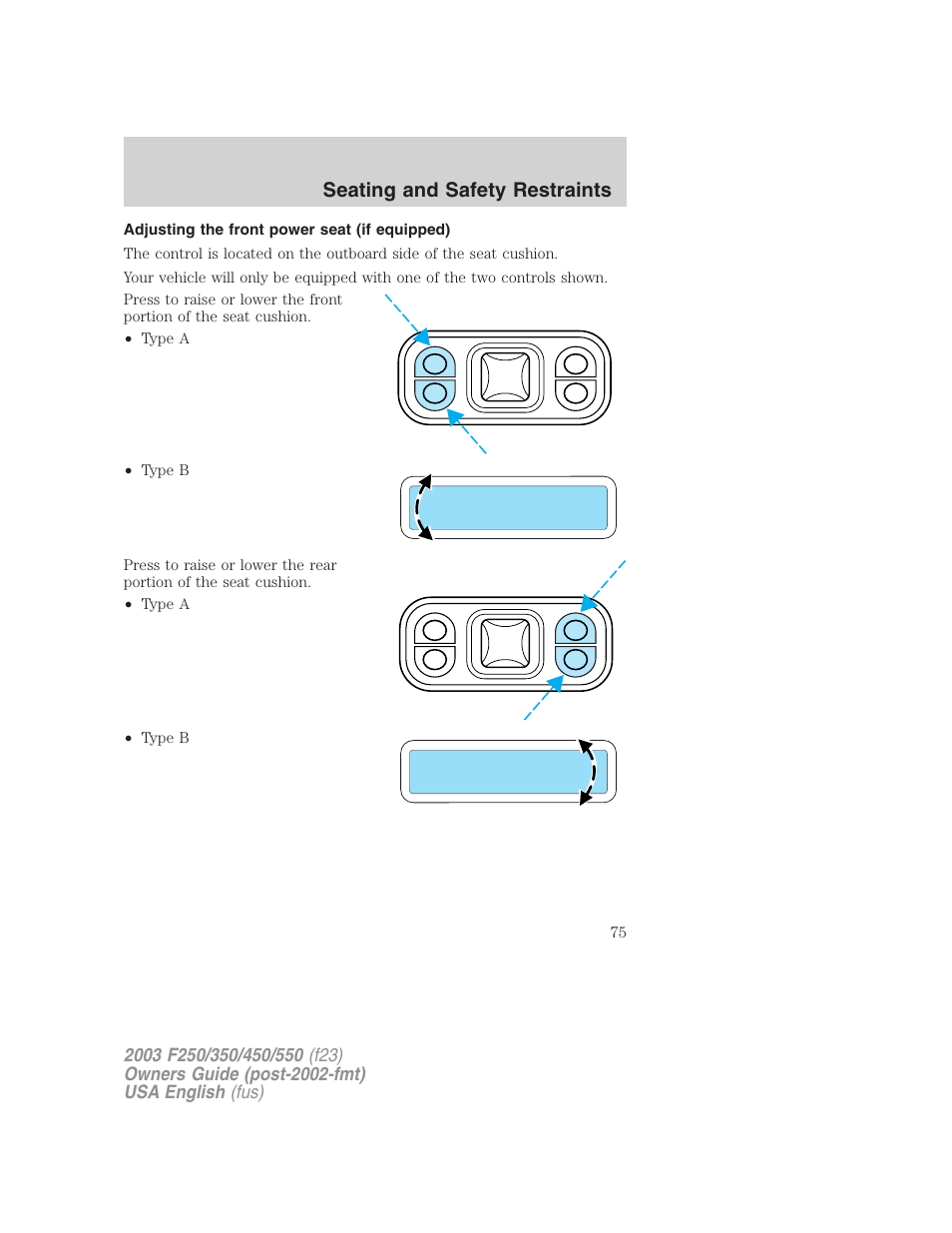 Seating and safety restraints | FORD 2003 F-550 v.5 User Manual | Page 75 / 280