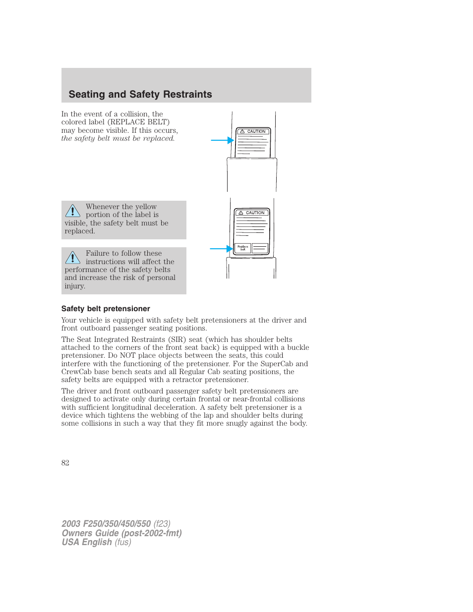 Seating and safety restraints | FORD 2003 F-550 v.5 User Manual | Page 82 / 280