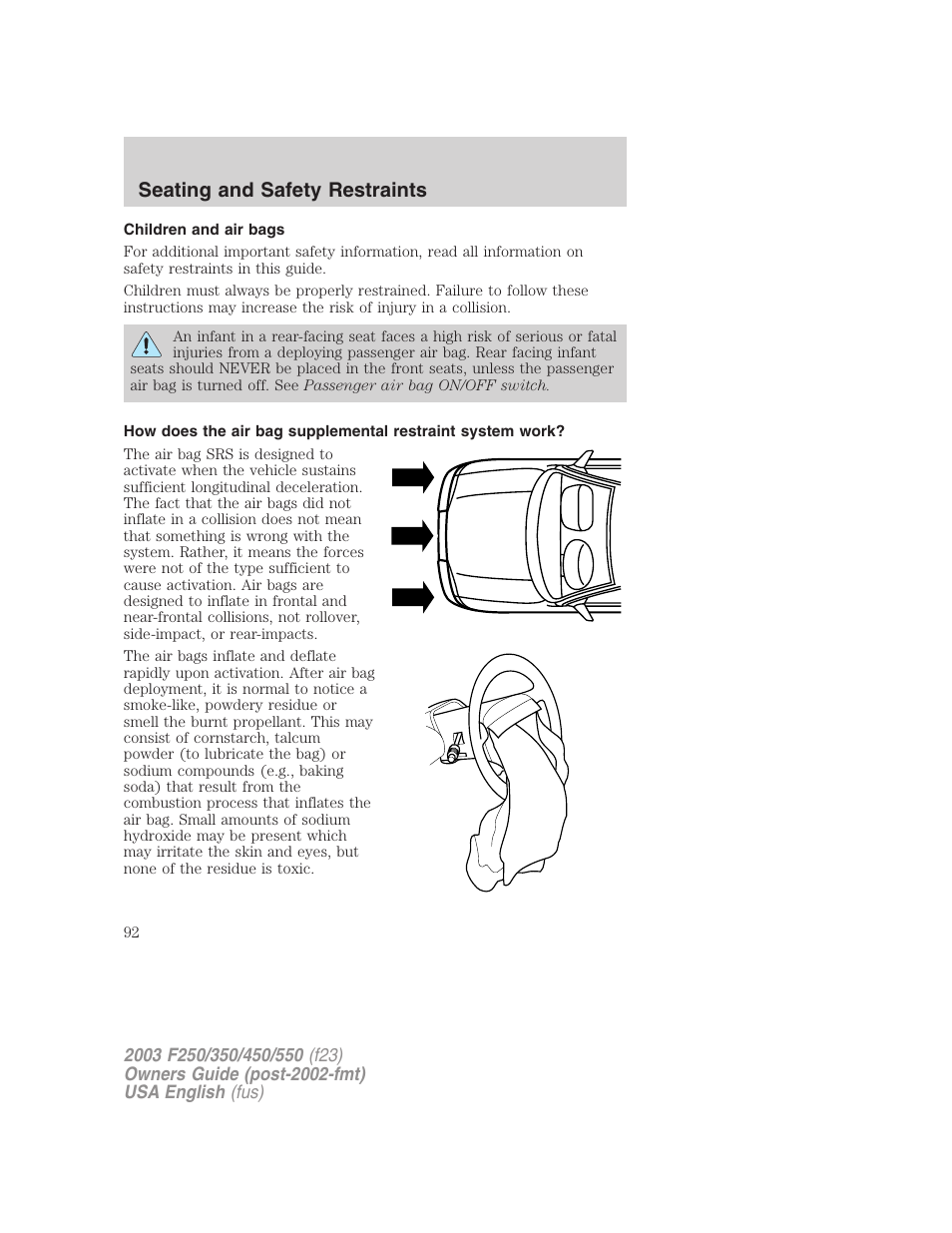 Seating and safety restraints | FORD 2003 F-550 v.5 User Manual | Page 92 / 280