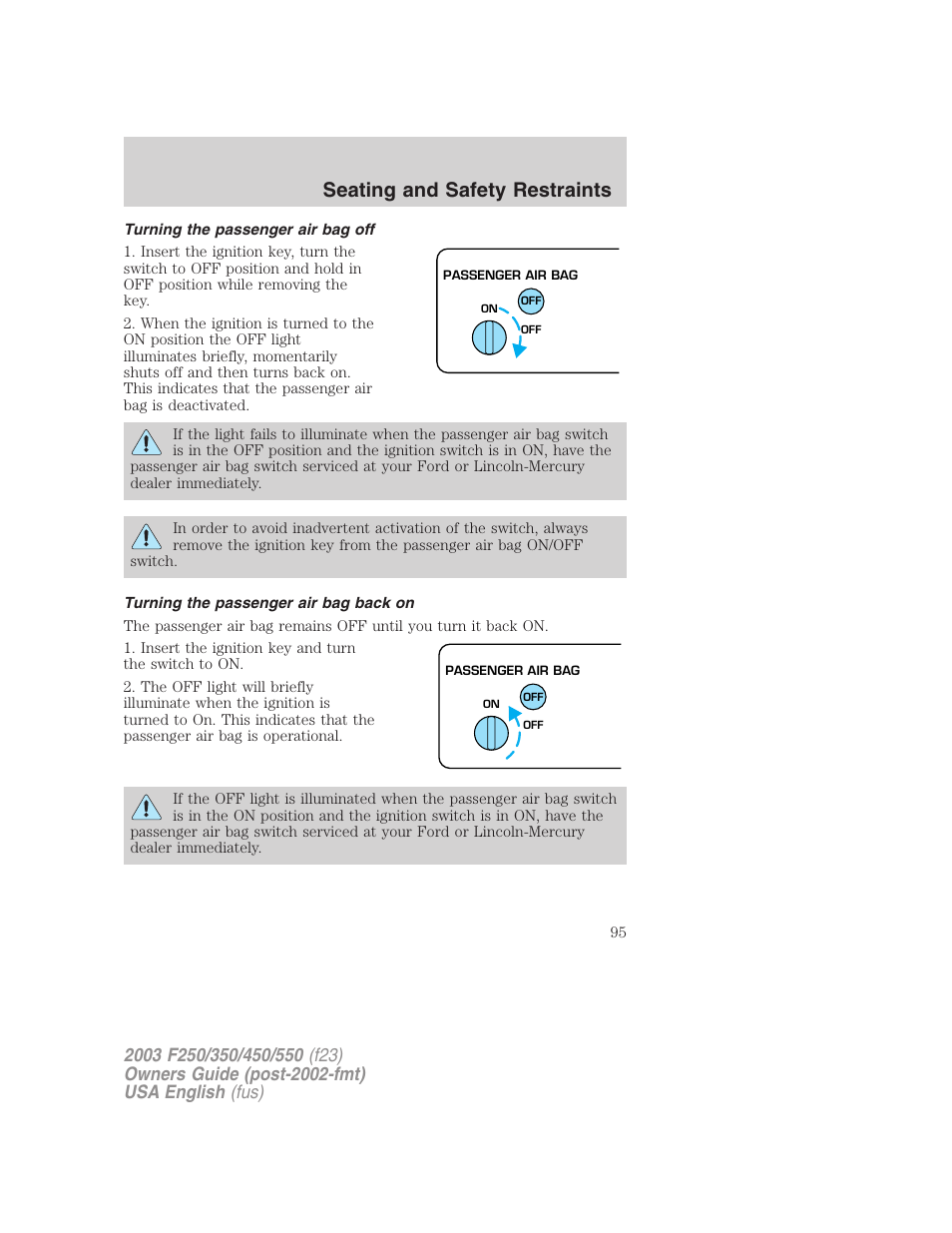 Seating and safety restraints | FORD 2003 F-550 v.5 User Manual | Page 95 / 280