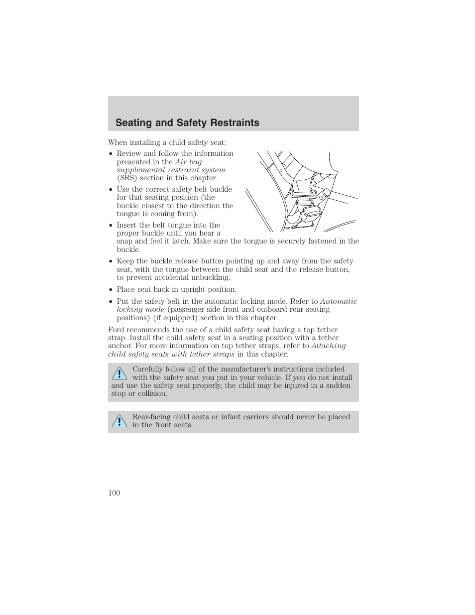 Seating and safety restraints | FORD 2003 Focus User Manual | Page 100 / 216