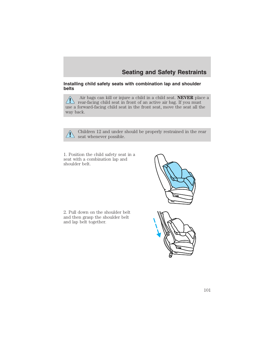 Seating and safety restraints | FORD 2003 Focus User Manual | Page 101 / 216