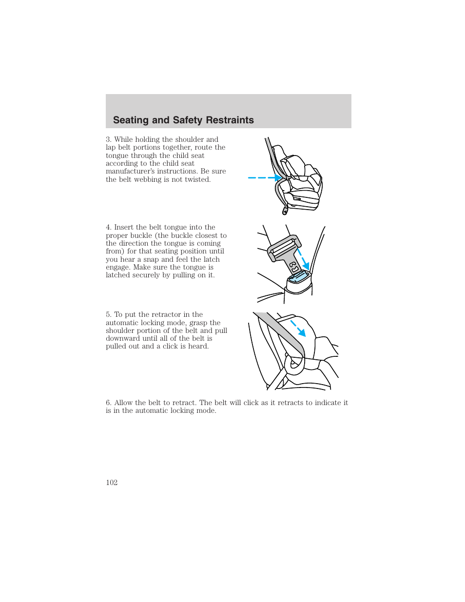 Seating and safety restraints | FORD 2003 Focus User Manual | Page 102 / 216