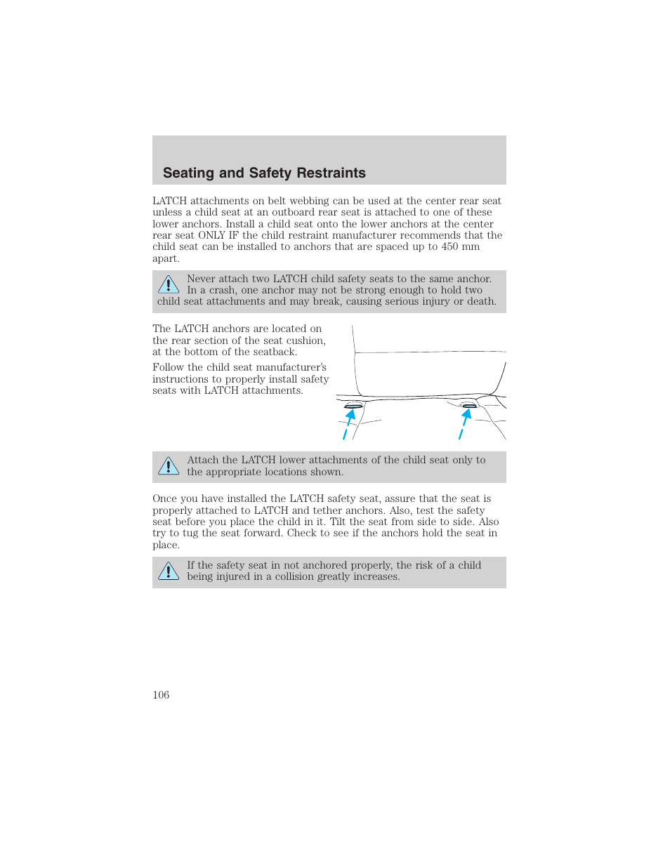 Seating and safety restraints | FORD 2003 Focus User Manual | Page 106 / 216