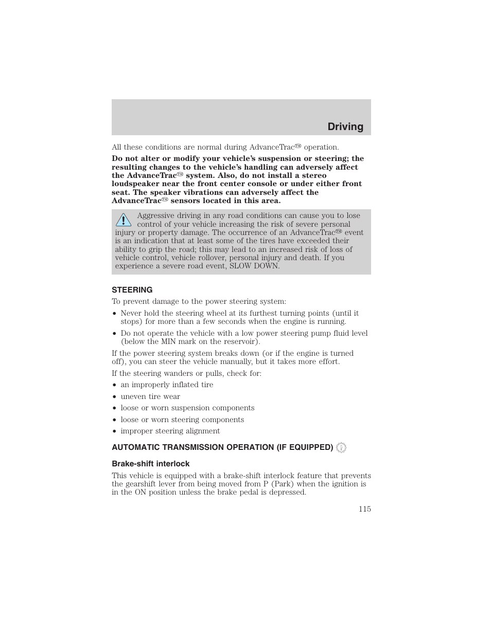 Driving | FORD 2003 Focus User Manual | Page 115 / 216