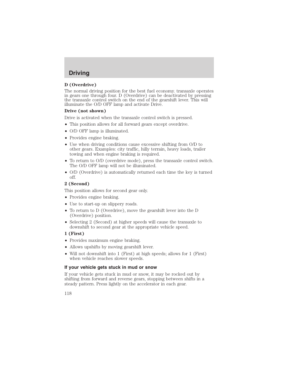 Driving | FORD 2003 Focus User Manual | Page 118 / 216