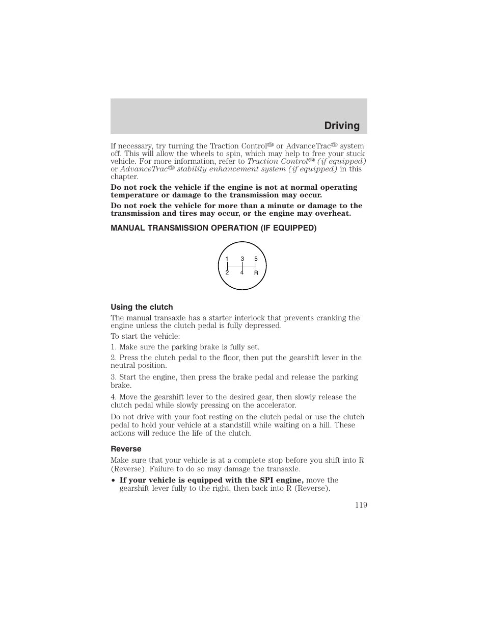 Driving | FORD 2003 Focus User Manual | Page 119 / 216