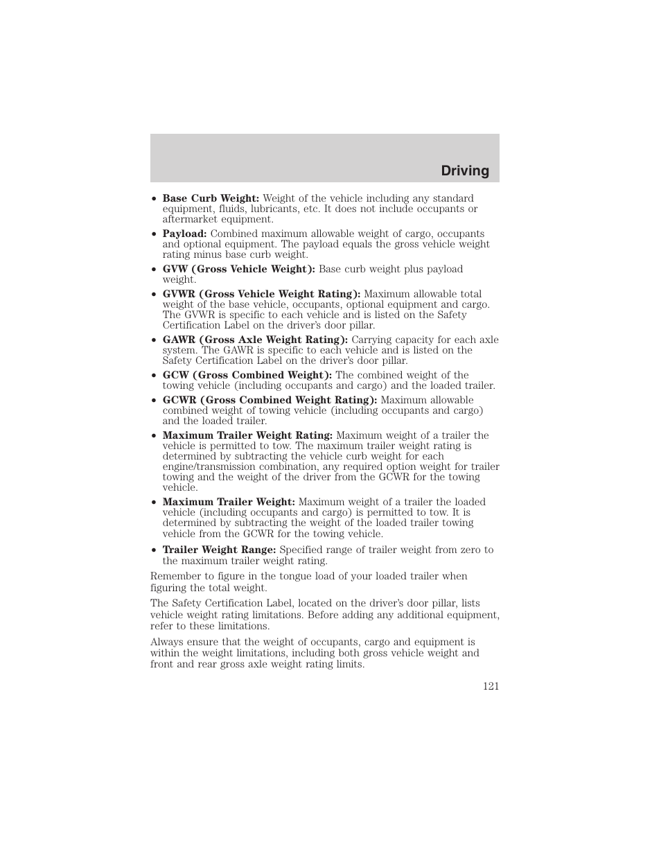 Driving | FORD 2003 Focus User Manual | Page 121 / 216
